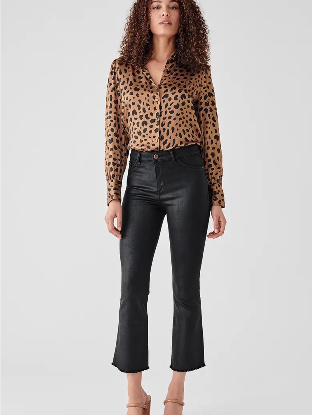 DL1961 Bridget Cropped High Rise Instasculpt Coated Black Jeans Size 30